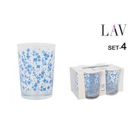 LAV | Set de 4 vasos de 520cc para , vasos decorados con flores azules, diseño alegre y moderno con multiples florales, ideal para comidas familiares y reuniones