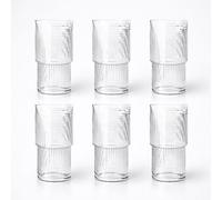 LAV | Set de 6 vasos altos de 515cc para agua y refrescos, vasos transparentes con diseño texturizado moderno, estilo elegante y versátil ideal para uso diario y reuniones