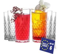 LAV Vasos Highball de Vidrio - Juego de 6, 360ml SIN PLOMO - Vasos Altos de Agua y Cóctel - Copa de Coctel y Mojito - Vasos Largos de Cristal