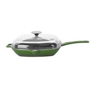 Lava Cookware LV P GT 2828 K3 - Sartén de Grill, Integral Metal Asas y Tapa de Cristal, Dimensiones 28 x 28 cm, Hierro Fundido, Verde