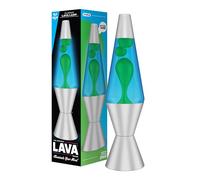 LAVA® - Lámpara Lava 2124, cera verde, líquido azul, base y tapa plateados, original de 14,5 pulgadas. Lámpara de movimiento marca LAVA®
