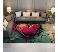 Lavable Alfombra 90x150 de área Corazón Abstracto Arte Moderno Alfombrilla Antideslizante Cocina Suave Que no se Cae Suelo Dormitorio Tinte Fina y Plegable Esterillas Lana para en la