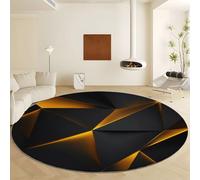 Lavable Alfombra Dorado Redondas Diámetro de 160 cm, Alfombra Antideslizante Suave - Tapete Pelo Corto Imprimir Geométrico Abstracto Triángulos para Salón Dormitorio Hogar Decoración