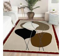 Lavable Alfombras 80x150 Minimalist Leaf Line Art Area for Salon Soft Faux Wool Abstracto Alfombra Dormitorio Comedor Antideslizante Non Shedding Alfombrilla Large Office Beige Brown Black