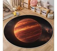 Lavable Alfombras Redondas 120cm Antideslizante Fina Universo Júpiter Alfombra Círculo Redondeada Medallón Espacio De Ciencia Ficción Realista Alfombras De área Salón Dormitorio, Naranja Quemado