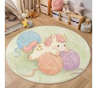 Lavable Alfombras Redondas 180cm Antideslizante Fina Hilo De Bola Caballo Blanco Alfombra Círculo Redondeada Medallón Lindo Animalito En Acuarela Alfombras De área Salón Dormitorio, Verde Claro