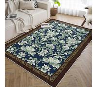 Lavable Area 120x150 Alfombra William Morris Soft Alfombrilla for Salon Vintage Navy Blue Sage Green Floral Vine Tapete Dormitorio Comedor Antideslizante Resistente a Las Manchas Under Table