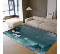 Lavable Area 120x180 Alfombra Antideslizante Alfombrilla Moderno Teal Moonlit Landscape Soft Tapete for Salon Entrada Dormitorio habitacion Infantil White Magnolia Floral Japanese Playroom Home