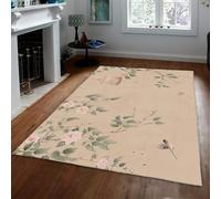 Lavable Area 120x180 Alfombra for Salon Vintage Beige Camellia Floral Alfombrilla Soft Antideslizante Tapete Resistente a Las Manchas Japanese Dormitorio Dinning Room Oficina Oriental Landscape