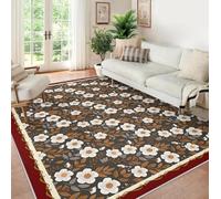 Lavable Area 120x180 Alfombra Soft Slip Resistente Large Alfombrilla with Reinforced Bound Edges Vintage Floral Pelo Corto Tapete White Daisy Print for Salon Dinning Room Dormitorio Home Decor
