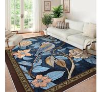 Lavable Area 160x230 Alfombra Soft Slip Resistente Large Alfombrilla with Reinforced Bound Edges Vintage Pelo Corto Lavable Maquina Tapete Blue Bird Floral botanico for Salon Dinning Dormitorio