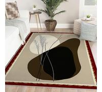 Lavable Area 180x240 Alfombra for Salon Dormitorio Comedor Moderno geometrico Soft Faux Wool Large Alfombrilla Non Shedding Antideslizante Minimalist Leaf Line Print Oficina Beige Brown Black