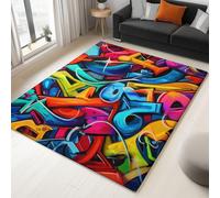 Lavable Dinamismo Grafiti Letras Alfombra Salón Pelo Corto, Multicolor Tapete Antideslizante, Alfombra Decorativa 60 x 90 cm para Salón, Habitación, Dormitorio y Comedor