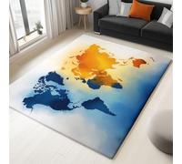 Lavable Exquisito Mapa del Mundo Líneas Alfombra Salón Pelo Corto, Crema Tapete Antideslizante, Alfombra Decorativa 80 x 150 cm para Salón, Habitación, Dormitorio y Comedor