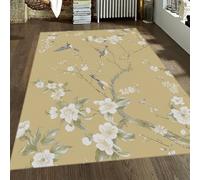 Lavable Oriental 80x150 Area Alfombra Alfombras for Salon Soft Alfombrilla Dormitorio Comedor Bird White Floral Indoor Resistente a Las Manchas Non Shedding Floor Yellow