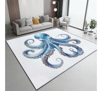 Lavables Lavadora Alfombras 60 x 110 cm, Blanco Antideslizante Alfombra, Animal Fantasía Pulpo patrón Franela Resistente a la decoloración Alfombras para Sala de Estar Dormitorio