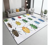 Lavables Lavadora Alfombras 60 x 110 cm, Blanco Antideslizante Alfombra, Caricatura Animales Escarabajos patrón Franela Resistente a la decoloración Alfombras para Sala de Estar Dormitorio