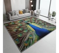 Lavables Lavadora Alfombras 60 x 110 cm, Marrón Antideslizante Alfombra, Animal Pavo Real Fotografía patrón Franela Resistente a la decoloración Alfombras para Sala de Estar Dormitorio
