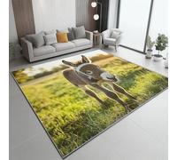 Lavables Lavadora Alfombras 60 x 110 cm, Verde Antideslizante Alfombra, Animal Burro Hierba patrón Franela Resistente a la decoloración Alfombras para Sala de Estar Dormitorio