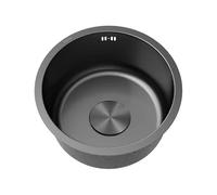 Lavabo 1 Seno Inox,Fregadero Cocina Redondo,Pileta de Cocina Negro Pequeño con Drenaje,Sifó y Rebosadero,Formas de Instalar Sobre Encimera/Bajo Encimera (Ø 32cm)