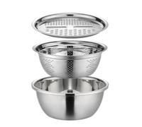 Lavabo alemán multifuncional de acero inoxidable 3 en 1, rallador de cocina multifuncional, juego de colador de acero inoxidable 3 en 1 con cuenco mezclador y escurridor para rallador de queso,