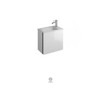 lavabo Badu de resina mineral blanco brillante, incluye mueble bajo para lavabo, 1 apertura a la izquierda, anchura 520mm, SFUM052RF3691C0001G0196, Color: Blanco alto brillo / blanco alto brillo, tira