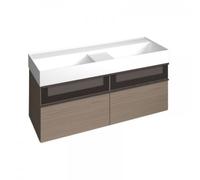 Lavabo burgbad Yumo incl. lavamanos, anchura: 1315mm, asa G0179, incl. iluminación LED, con marco frontal de aluminio, SFMY132F3726C0001, Color: Gris basalto Melamina mate / Gris basalto Melamina mate