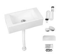 Lavabo colgante blanco, 40 x 20 x 11 cm / 16 x 8 x 4 pulgadas o montado en la pared rectangular de plástico mini perchero 75 cm con tubería de agua (40 x 20 x 11 cm)