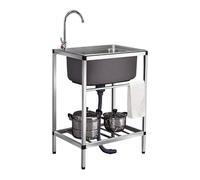 Lavabo Comercial Independiente Deo Inoxidable de un Solo Seno con Grifo Y Escurridor, 1 Compartimento, para Garaje, Restaurante, Cocina, Lavandería, Interior Y Exterior. (Color: Frío Frío)/Grifo Único