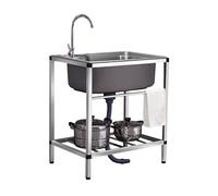Lavabo Comercial Independiente Deo Inoxidable de un Solo Seno con Grifo Y Escurridor, 1 Compartimento, para Garaje, Restaurante, Cocina, Lavandería, Interior Y Exterior. (Color: Frío Frío)/Grifo Único