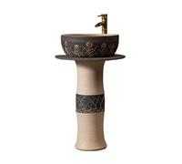Lavabo compacto con pedestal para baño y balcón, de cerámica, independiente, con grifo y kit de drenaje, diseño que ahorra espacio para espacios pequeños