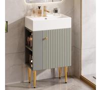 Lavabo con armario inferior de 55 cm - Elegante armario bajo lavabo para baños pequeños - perfecto para inodoros de invitados y espacios compactos (gris+blanco)