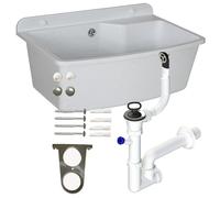 Lavabo con sifón de plástico blanco granito, 61 cm de longitud, instalación de agua, para cocina, baño, resistente