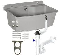 Lavabo con sifón de plástico gris granito color, 61 cm de longitud colgante instalación de agua cocina baño lavabo resistente
