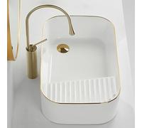 Lavabo con Tabla de Lavar de Cerámica Fregadero Multifuncional con Grifo para Baños Balcones Pila de Lavar Profunda con Diseño a Prueba de Salpicaduras(50x38x16cm/19.7x15x6.3in)
