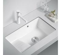Lavabo Con Tabla de Lavar para Baño, Lavabo Baño de Cerámica para Lavandería, Fregadero Bajo Encimera con Grifo, Orificios de Drenaje para Balcones, Lavaderos(46x40x21cm/18.1x15.7x8.3in)