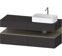 Lavabo consola Collection One de Duravit, 2 extraíbles, 2 cajones, recortable derecha, 1400x550x600mm, nicho roble terra, QA4766035800010, Color: Supermatt grafito/con iluminaciÃ³n de nicho