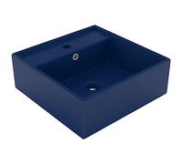 Lavabo Cuadrado de Cerámica con Rebosadero, Diseño Moderno Azul Oscuro Mate, para Baño, Lavadero o Tocador, Incluye Orificio para Grifería, 41x41x15 cm