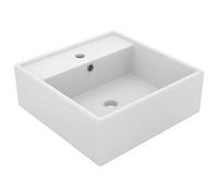 Lavabo Cuadrado de Cerámica con Rebosadero, Diseño Moderno Blanco Mate, para Baño, Lavadero o Tocador, Fácil Instalación, Incluye Orificio para Grifería, 41x41x15 cm