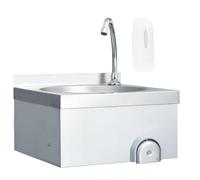 Lavabo De Acero Inoxidable con Grifo y Dispensador De Jabón, Acero 304 Resistente y Accionamiento Higiénico con Rodilla, Fregadero De Cocina, kitchen sink, Plata, 40x40x44 cm