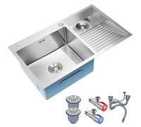 Lavabo de acero inoxidable con tabla de lavar, lavabo para cocina, baño, balcón, fácil de limpiar, diseño de doble tazón (800 mm/31.5 pulgadas)