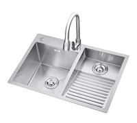 Lavabo de acero inoxidable con tapón de desagüe y grifo, fregadero duradero para lavandería, bar y limpieza de baño