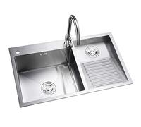 Lavabo de acero inoxidable con tapón de drenaje y grifo, duradero, fácil de limpiar, diseño moderno para lavandería, bar y baño