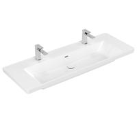 Lavabo de armario Subway 3.0 de Villeroy & Boch, 2 agujeros para grifería, con rebosadero, sin pulir, 1300x475mm, 4A70D4R1, Color: Cerámica Blanca