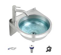 Lavabo de baño compacto, grifo de cocina portátil, lavabo de baño de 12.6 x 12.6 pulgadas con grifo, lavabo de mano de cerámica, montaje en pared con diseño elegante, lavabo de lavabo para Z