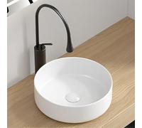 Lavabo De Baño Con Grifo, Lavabo De Cerámica Sobre Encimera, Lavabo Redondo For Apartamento Pequeño, Lavabo For Balcón, Lavadora Sobre Guardarropa.(40x40x12cm)