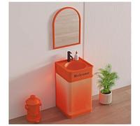 Lavabo de baño con lavabo, armario de estilo industrial con luz LED, incluye grifo y desagüe, sin espejo