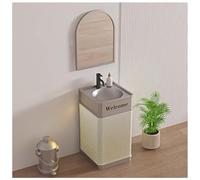 Lavabo de baño con lavabo, armario de estilo industrial con luz LED, incluye grifo y desagüe, sin espejo
