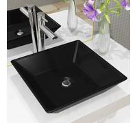 Lavabo de Baño Cuadrado Negro, Cerámica Esmaltada, Diseño Moderno para Encimera, Fácil de Limpiar, Ideal para Aseos y Baños Pequeños, 41.5x41.5x12 cm