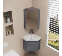Lavabo de baño de cerámica esquinero y juego de tocador montado en la pared, almacenamiento que ahorra espacio para baños pequeños, combo de tina de lavandería de 43 x 43 cm para uso doméstico y